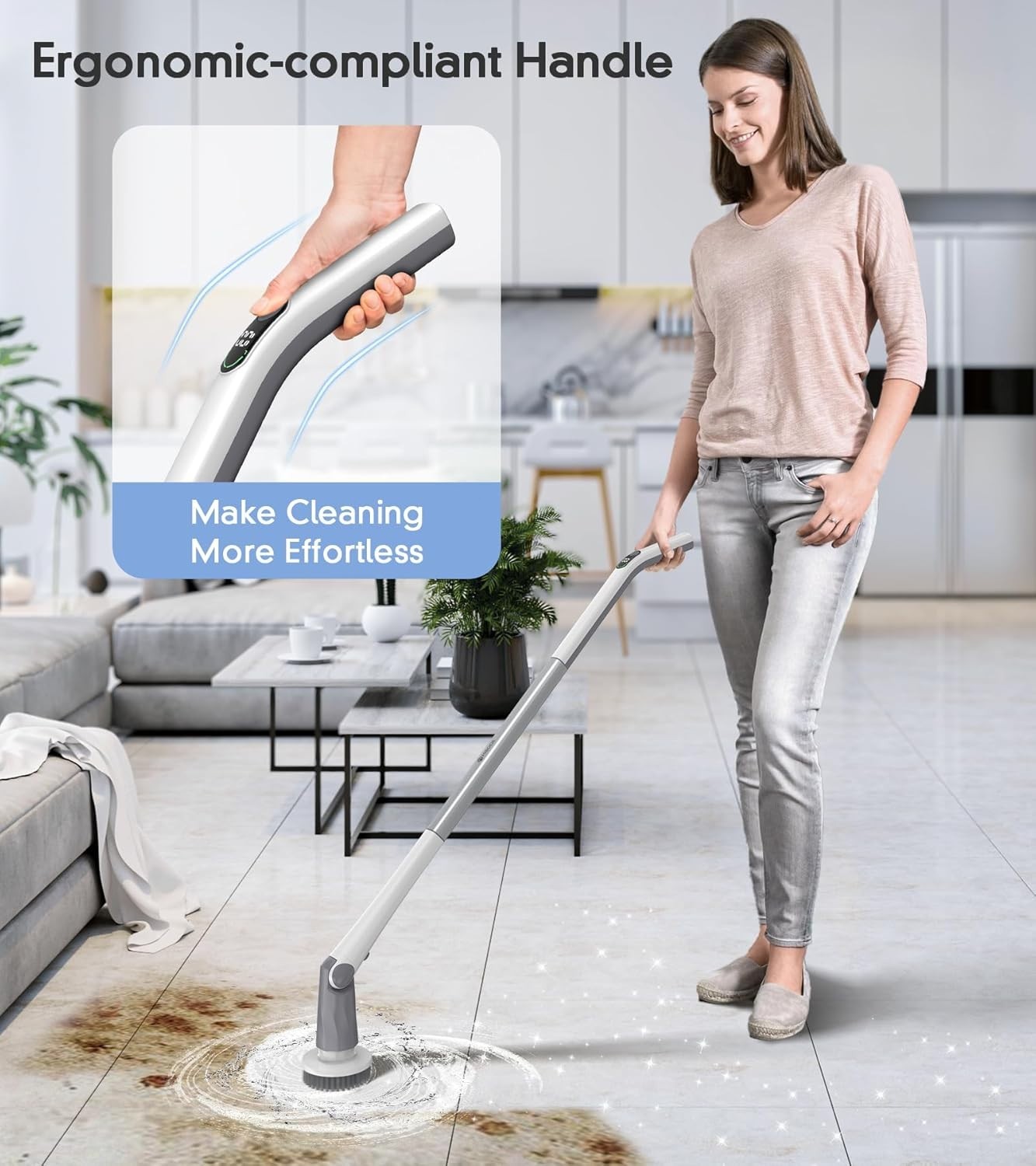 Electric Spin Scrubber Shower Scrubber Digital Display 5 Brush Heads Deep Clean
