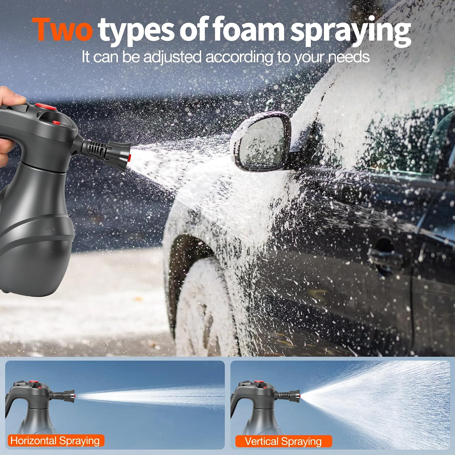Electric Foam Sprayer Car Wash, 3000Mah Battery Powered Car Foam Sprayer with Vi
