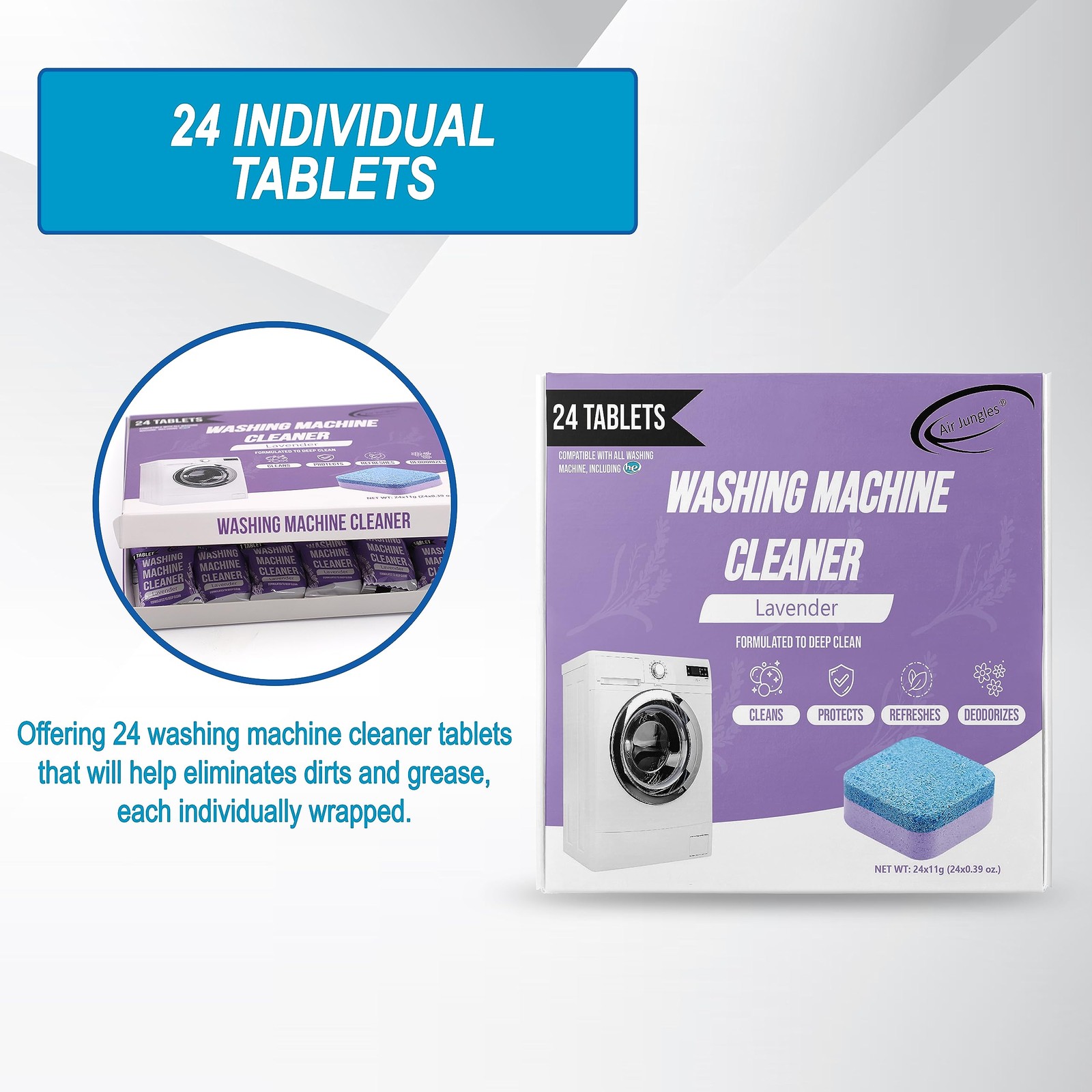 Washing Machine Cleaner Tablets 24 Count, Lavender Scent, Deep Cleaning Laund…