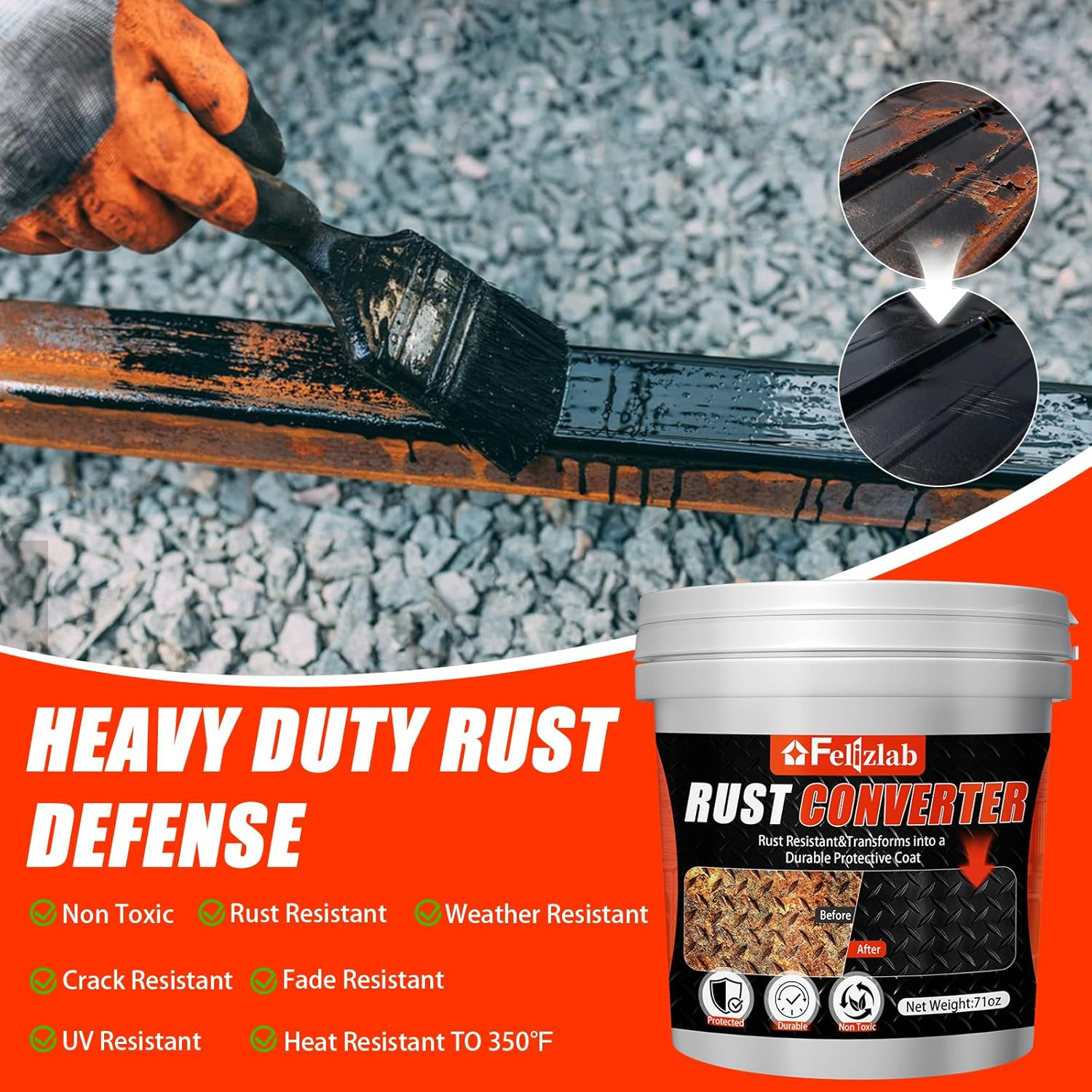 Black Rust Converter Metal Primer Chassis Paint Heat Resistant 71 Oz