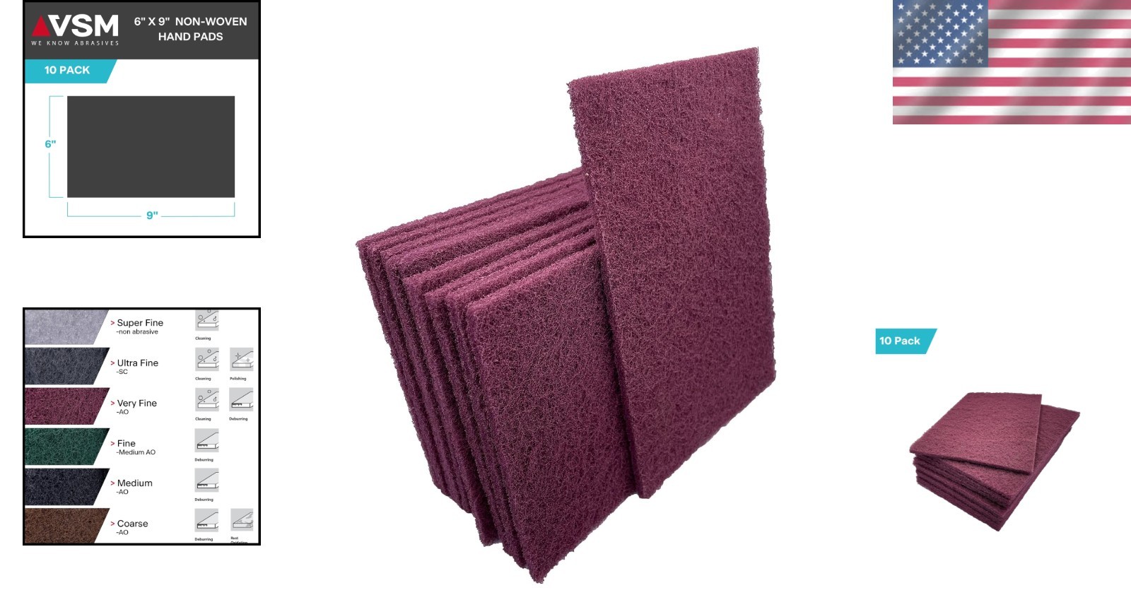 10-Pack Maroon Abrasive Hand Pads, Aluminum Oxide