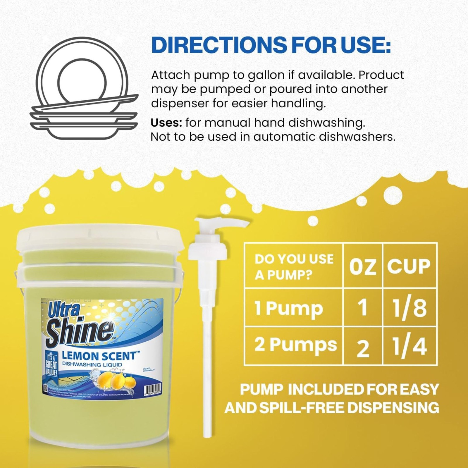 Ultra Shine ™ 5 Gallon 2X Platinum ™ Dish Cleaning Liquid, Lemon Scent, Yellow