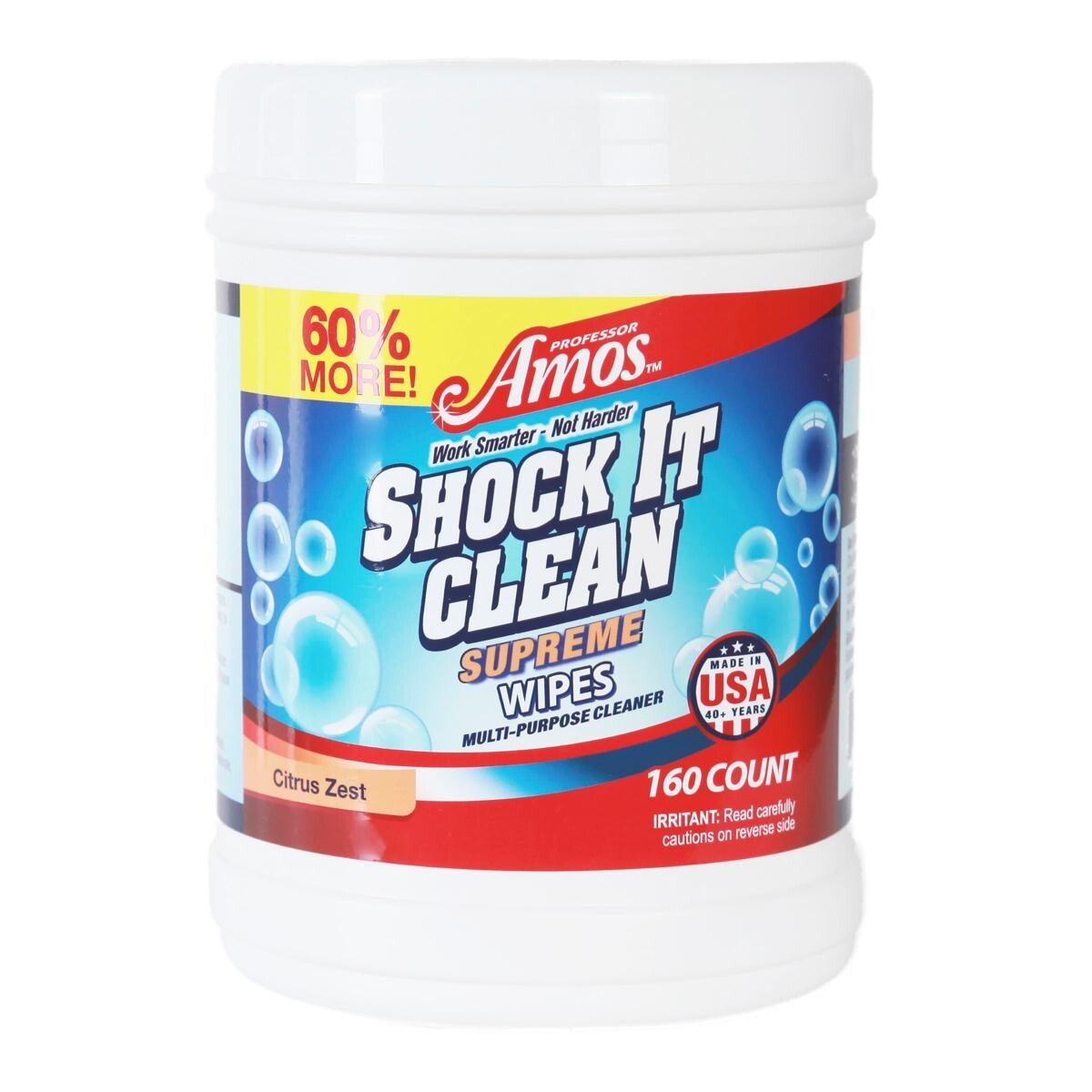 Professor Amos Shock It Wipes, 160-ct. canister, Citrus Zest Scent, New, S.F.