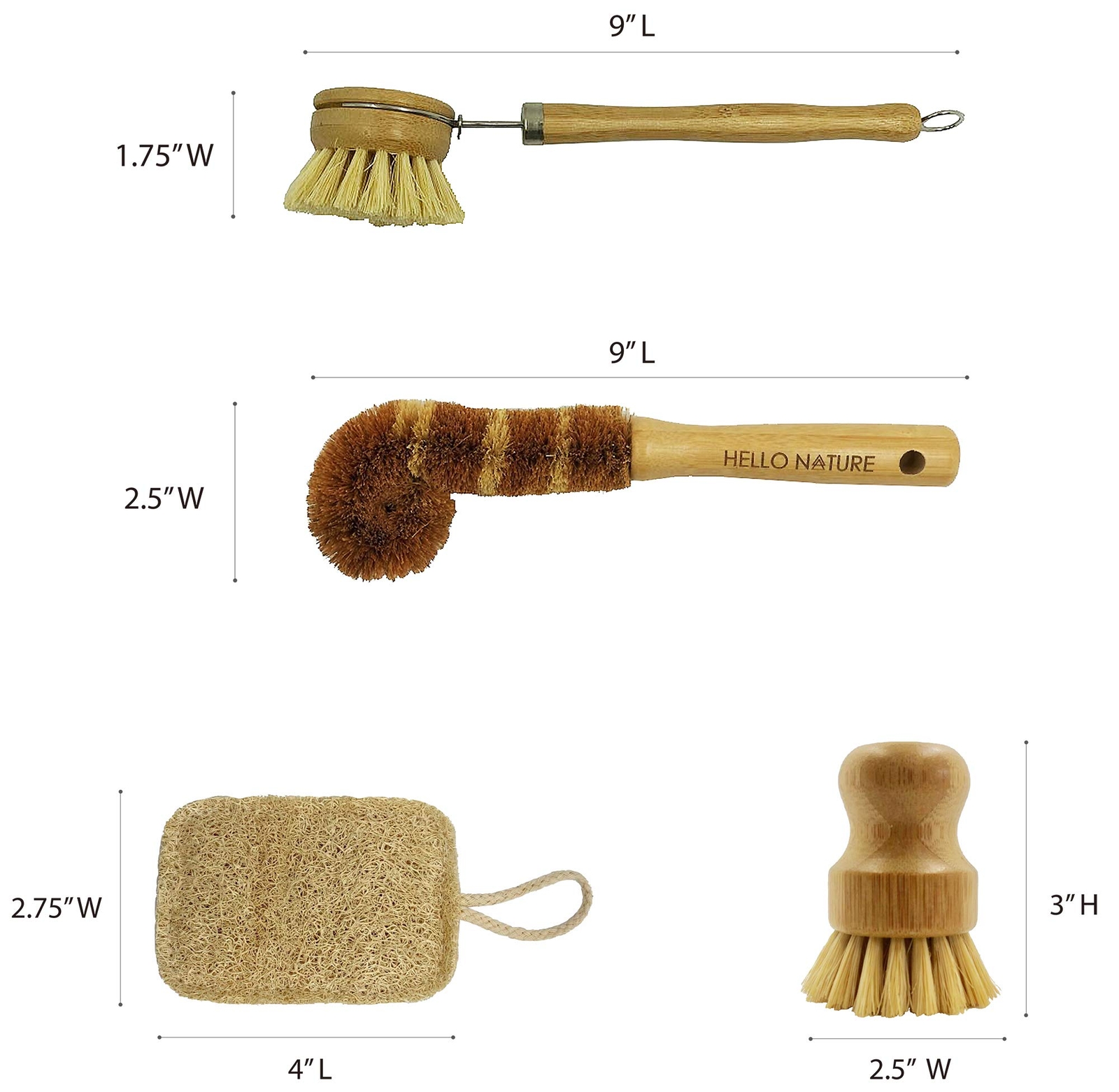 Plantbased 6pcs Kitchen Brush Set By Sustainable & Biodegradable Natural Fibre B