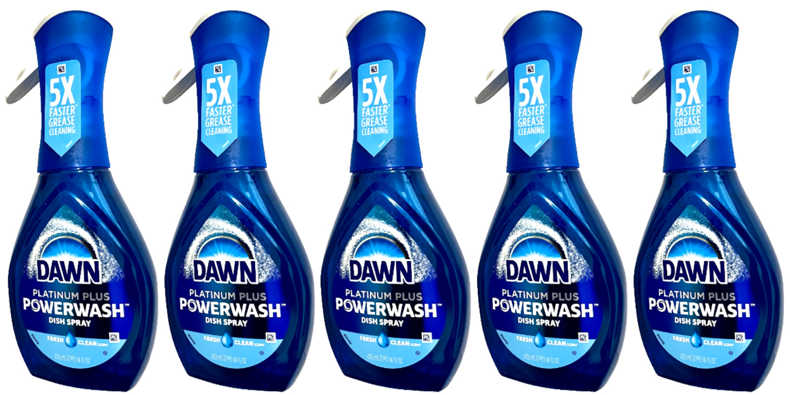Dawn Platinum+ Free & Clear POWERWASH Dish Spray Soap Fresh Clean 16oz-Pack of 5