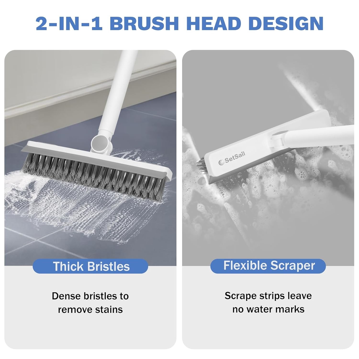 SetSail Grout Cleaner Brush with Long Handle, V-Shaped Floor Scrub Brush Swivel