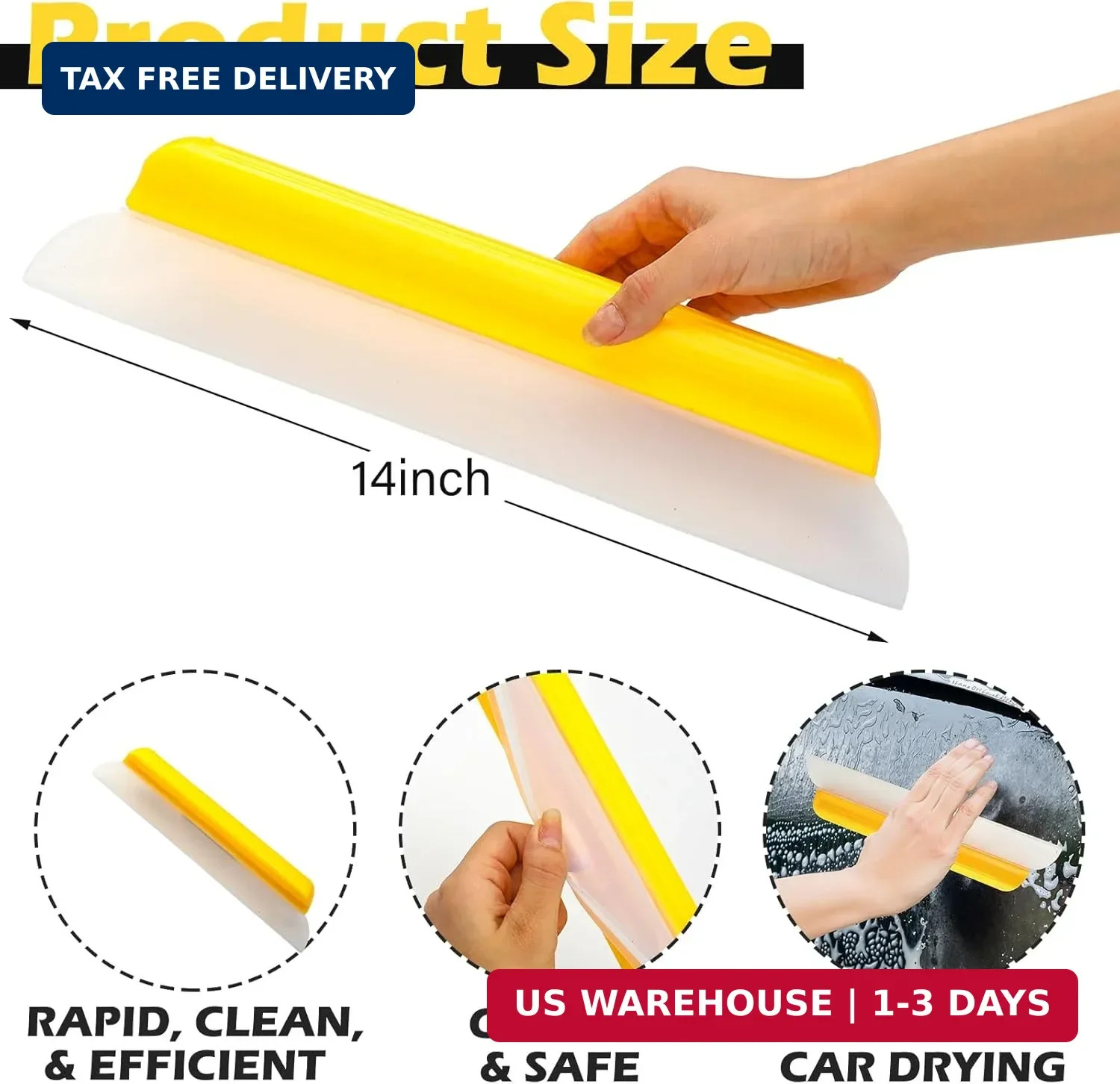2 Pack 14 Inch Car Drying Squeegee Yellow Longer Silicone Water Squeegee Window