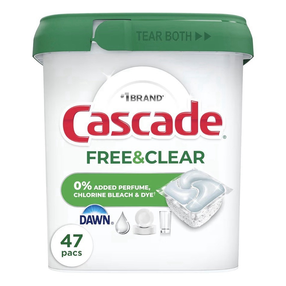 Cascade Free & Clear Dishwasher Detergent Capsules 47 Pacs Unscented Dye-Free