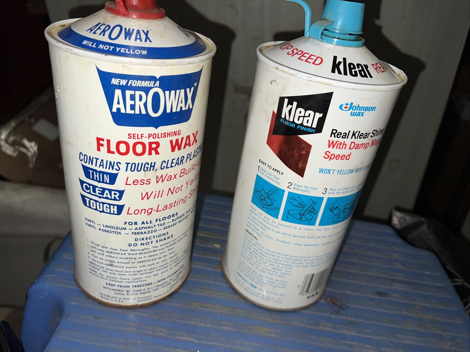[A11] — Vintage Klear Floor Finish SC Johnson Wax 27 Oz Can Plus Aerowax Floor