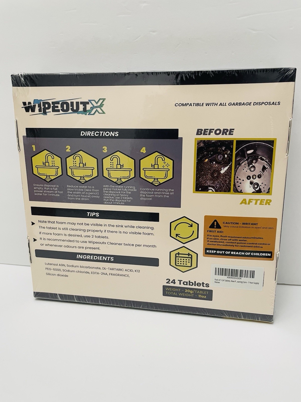 Wipeoutx Garbage Disposal Cleaner 2 Pack Lemon Fragrance 24 Tablets Each