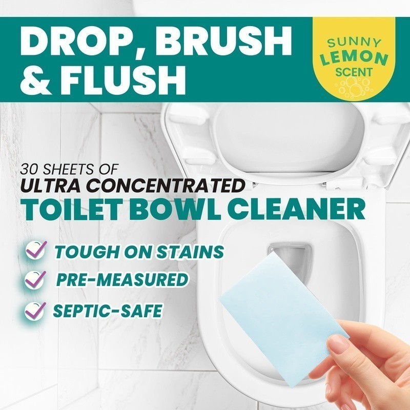 Lemon Toilet Cleaner Dissolvable Sheets Eco-Friendly Septic Safe 30 Count New