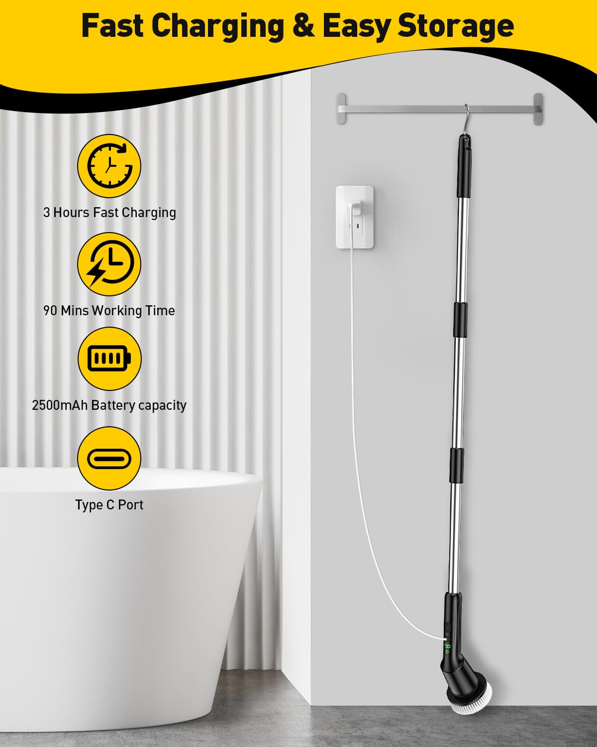 Electric Spin Scrubber for Cleaning Bathroom, Shower Scrubber Rotary Floor Brush