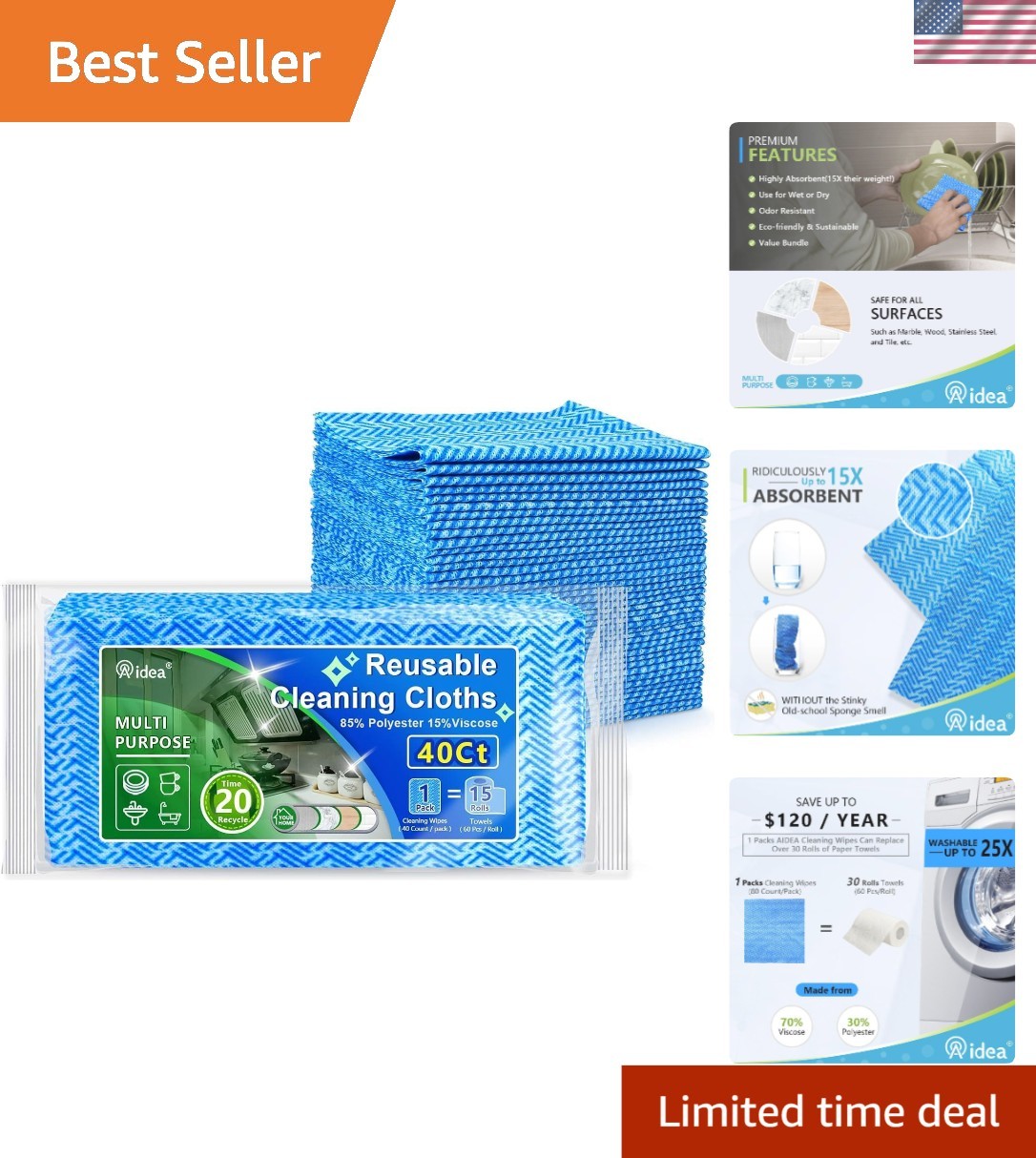 40ct Eco-Friendly Reusable Cleaning Wipes – Super Absorbent 12”x24” Cloths