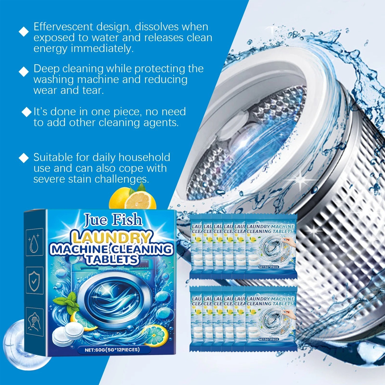 12PCS Washing Machine Cleaner Tablets Deep Clean No Residue All Models-USA