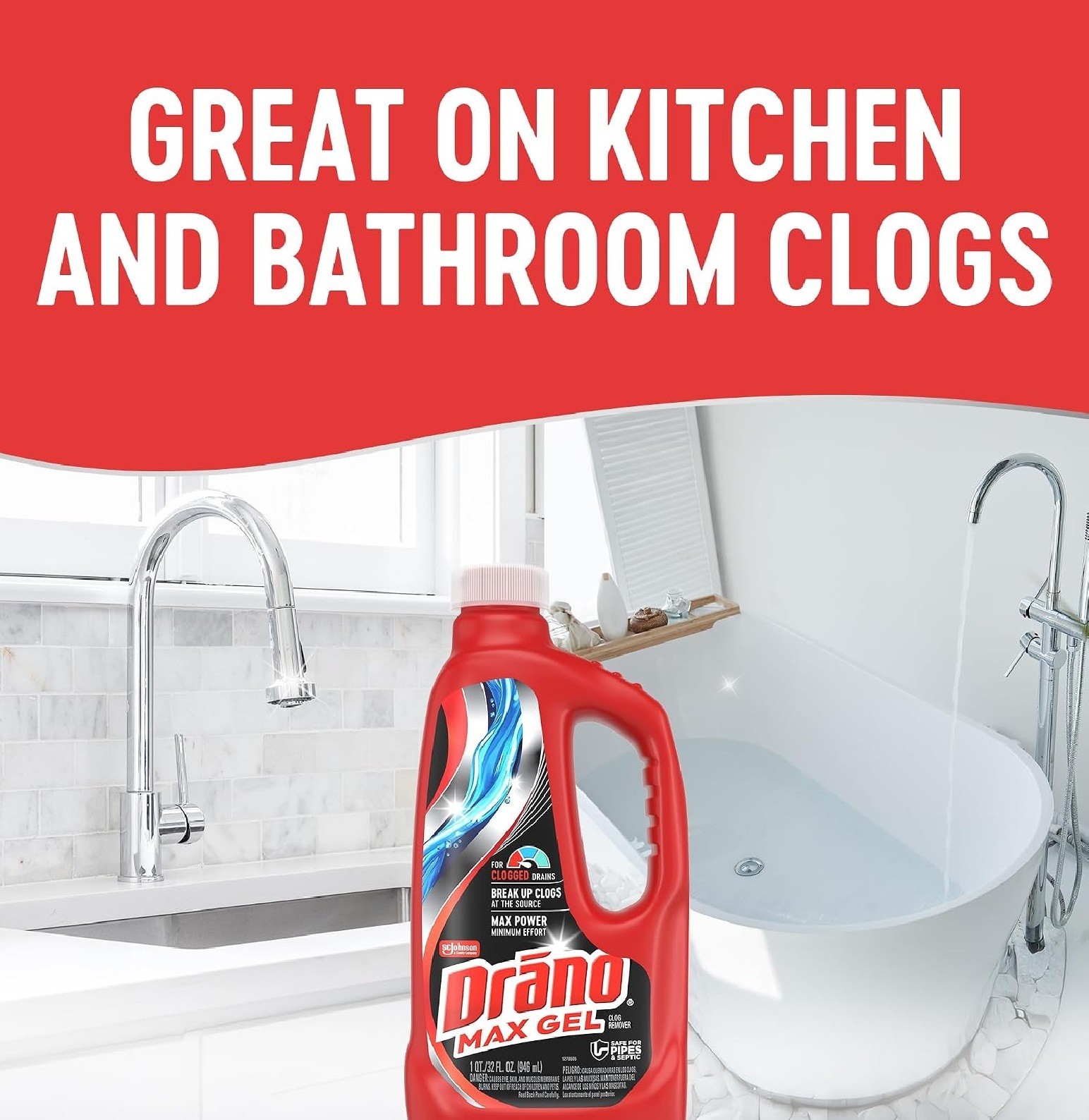 Drano Max Gel Drain Clog Remover & Cleaner, Fast-Acting to Unclog Standing Water