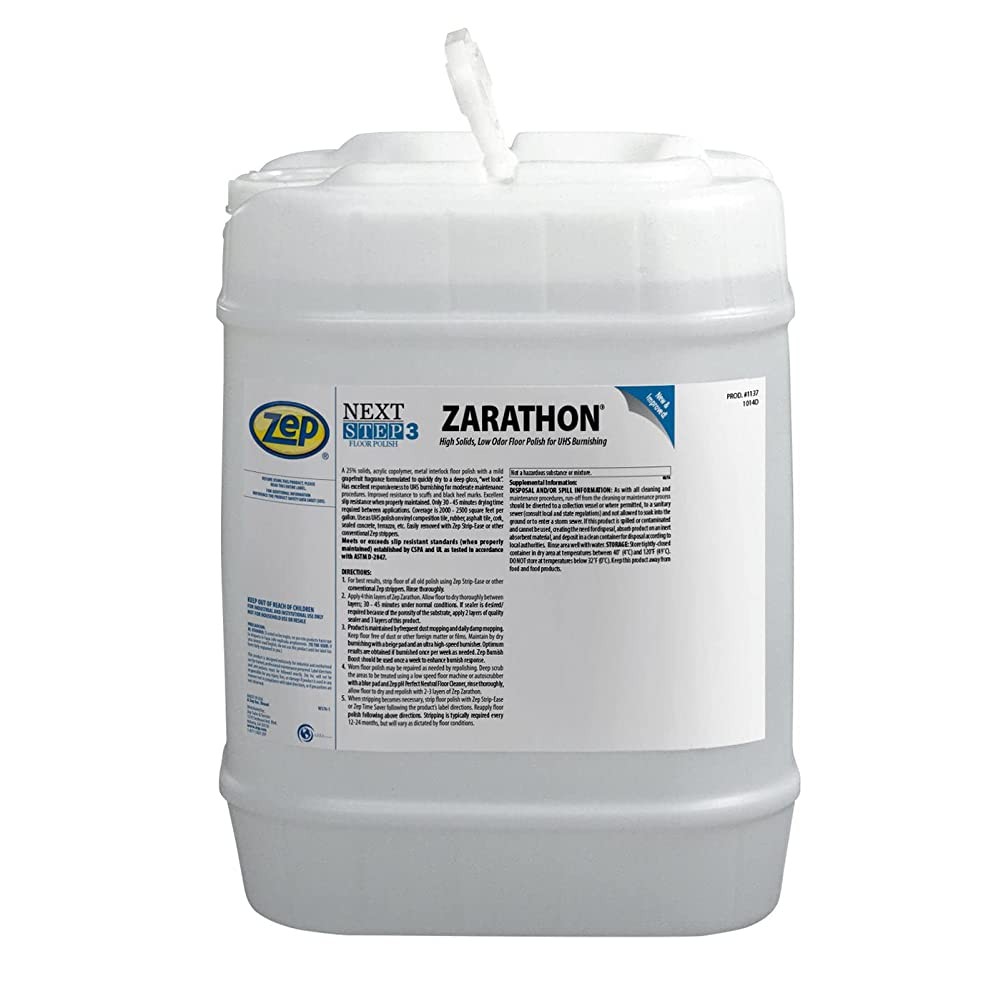 Zep Zarathon High Solids, Low Odor Floor Polish – 5 Gallon (1 Unit) 113735 – For
