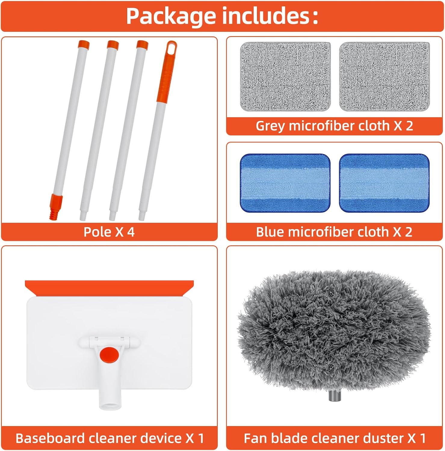 Baseboard Cleaner Tool with Handle, Extendable Long Handle Baseboard Cleaning Du