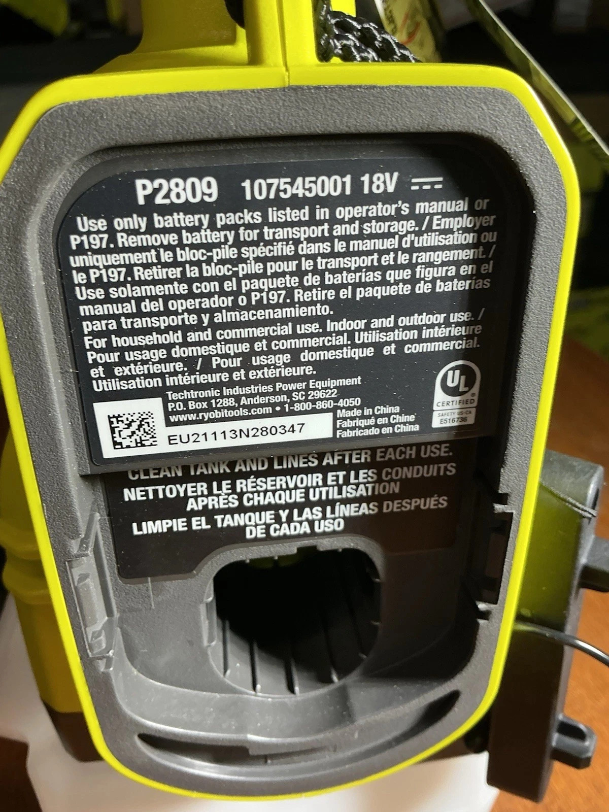 RYOBI 18V Cordless Electrostatic 0.5 Gal. Sprayer P2809 Tool Only