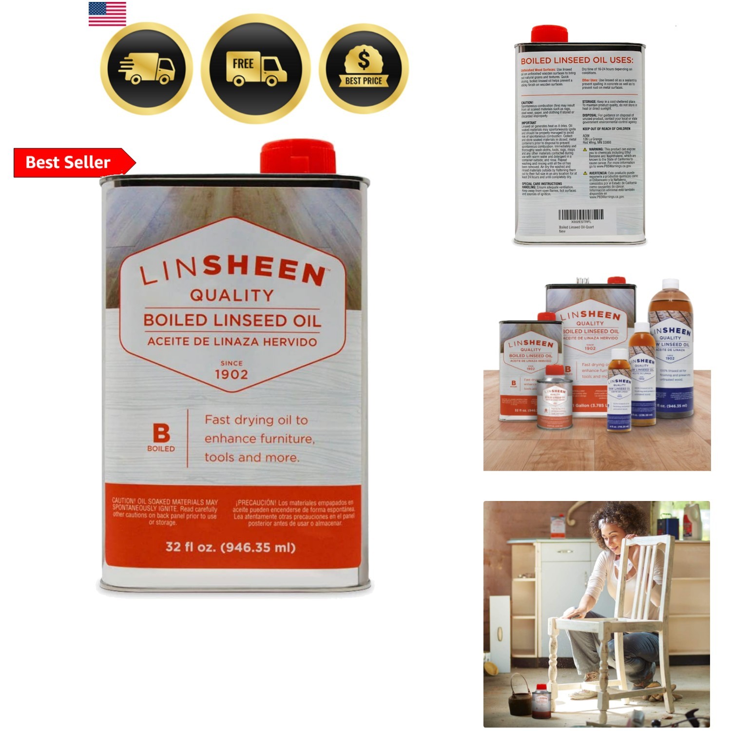 Boiled Linseed Oil – Fast Drying Flaxseed Wood Treatment to Rejuvenate and Re…