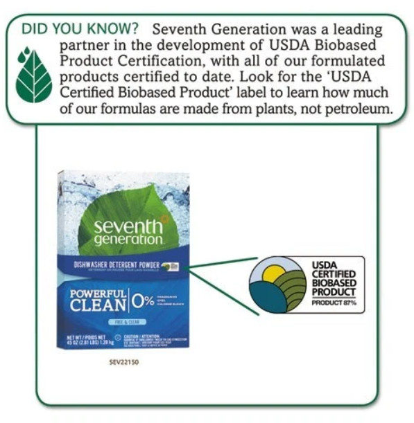 Seventh Generation Automatic Dishwasher Powder, Free and Clear, 45 oz, 12/Carton
