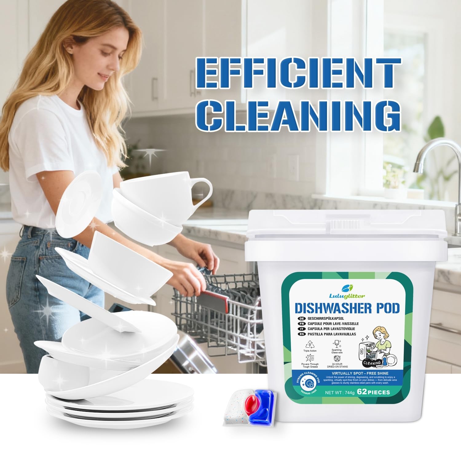 Dishwasher Pods 62 Count, Scrubbing Power, No Pre-Rinse Dishwasher Detergent …