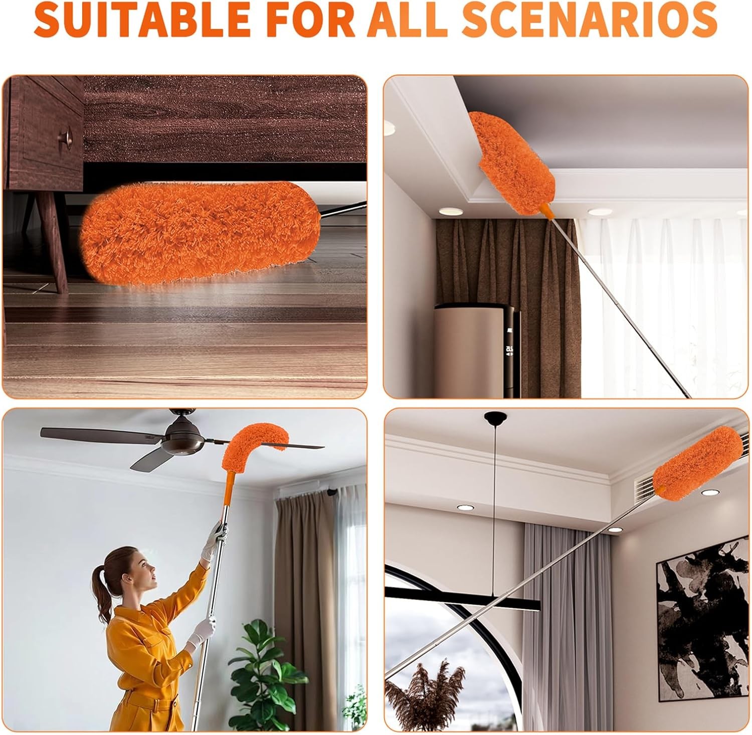 Cobweb Duster with Extension Pole,Cleaner Outdoor 110″ Telescoping Extended Sspi