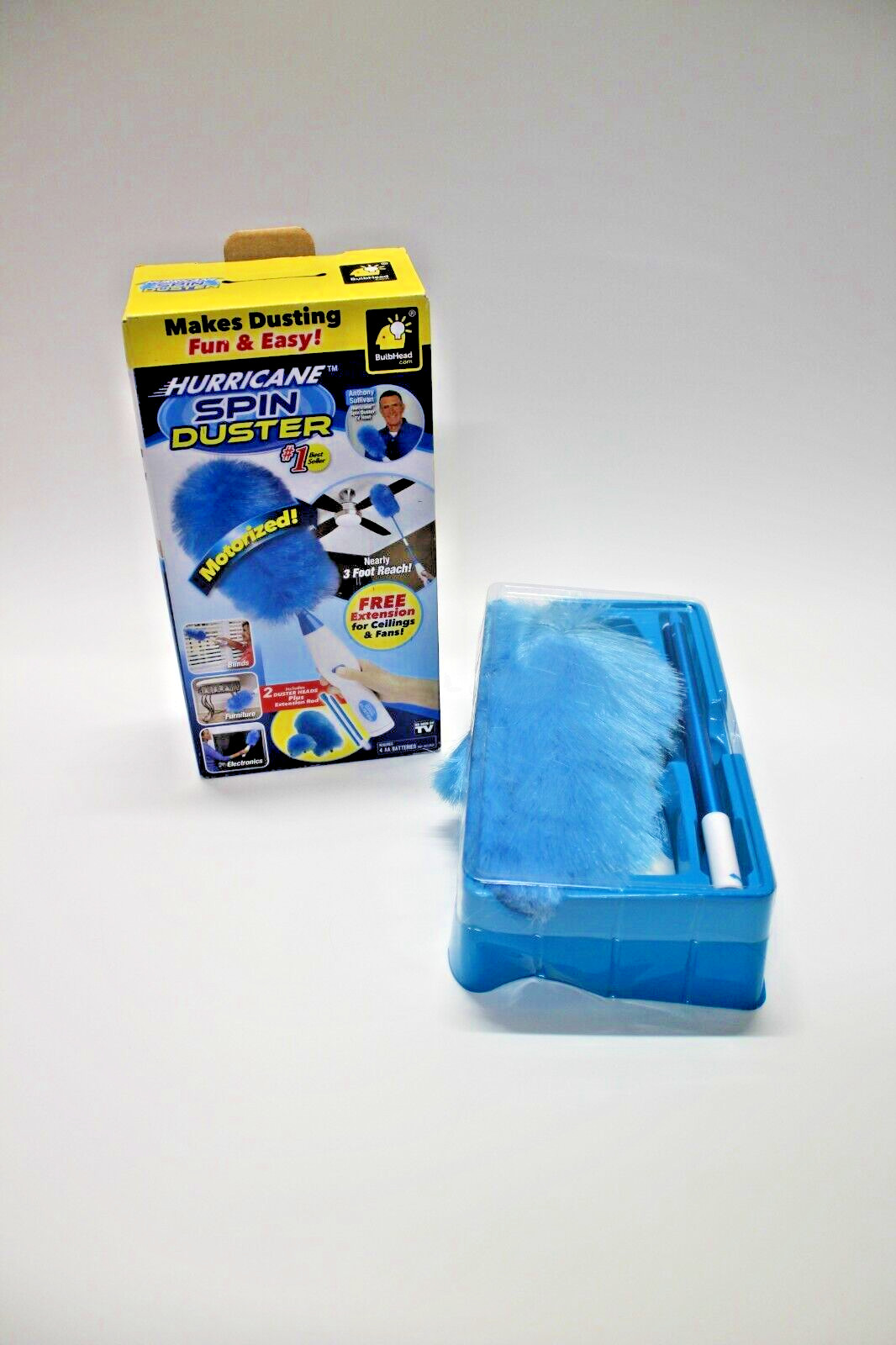 Hurricane Spin Duster Motorized Dust Wand w/ Extension Rod for Ceilings & Fans