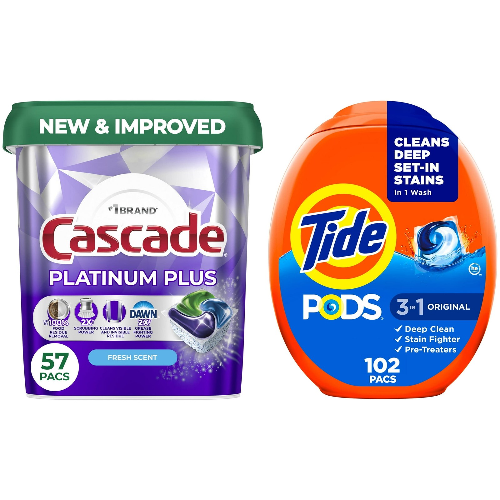 Cascade Platinum Plus 57ct & Tide Pods Original 102ct