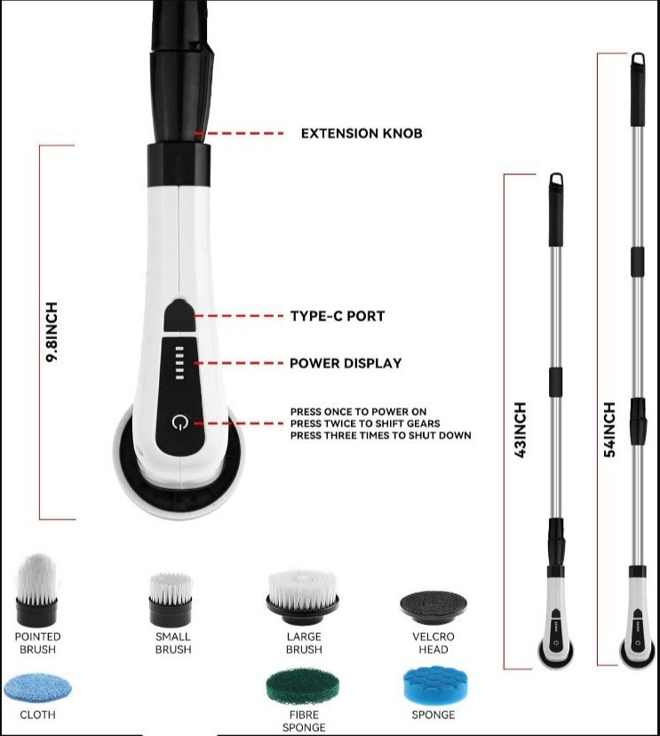 7 in 1 Electric Cleaning Brush Cordless Scrubber Kit 25W Adjustable Handle