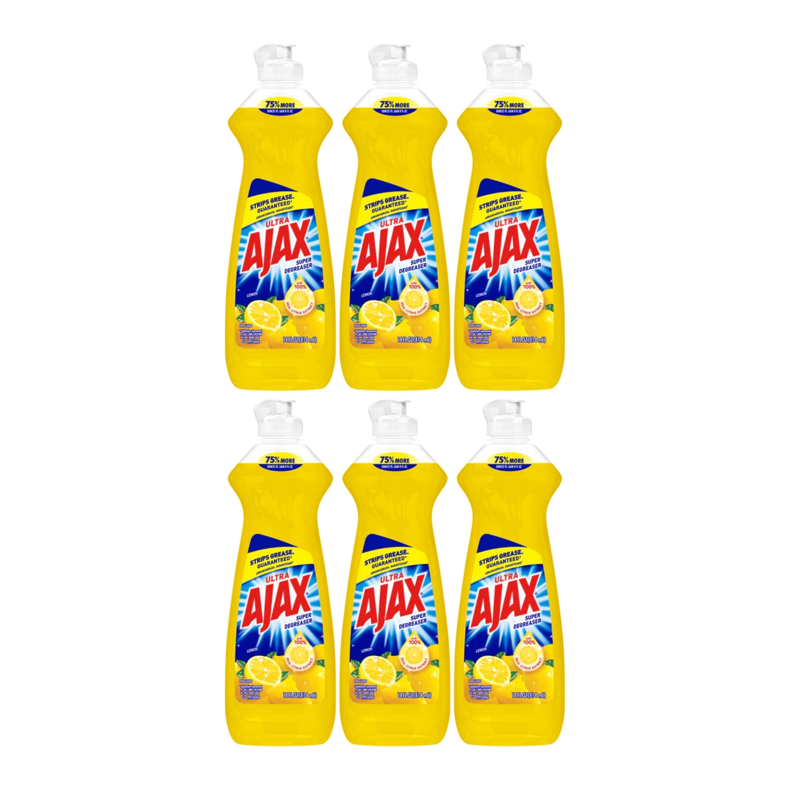 Ajax Ultra Lemon (Super Degreaser) Dish Liquid, 14 oz. (414ml) (Pack of 6)