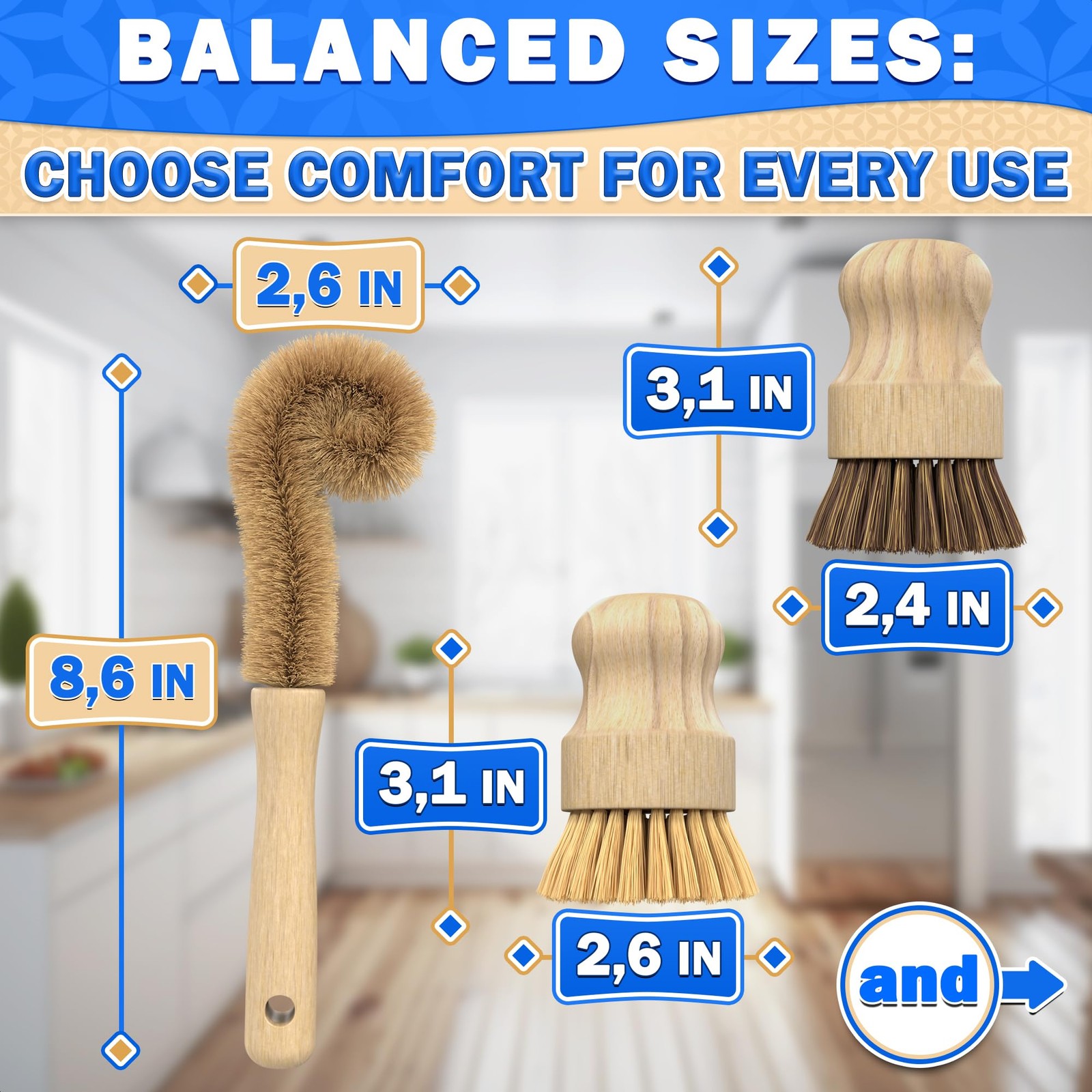 5pcs Bamboo Dish Brush Set Wooden Dish Brush Bamboo Scrub Brush For Dishes Wood