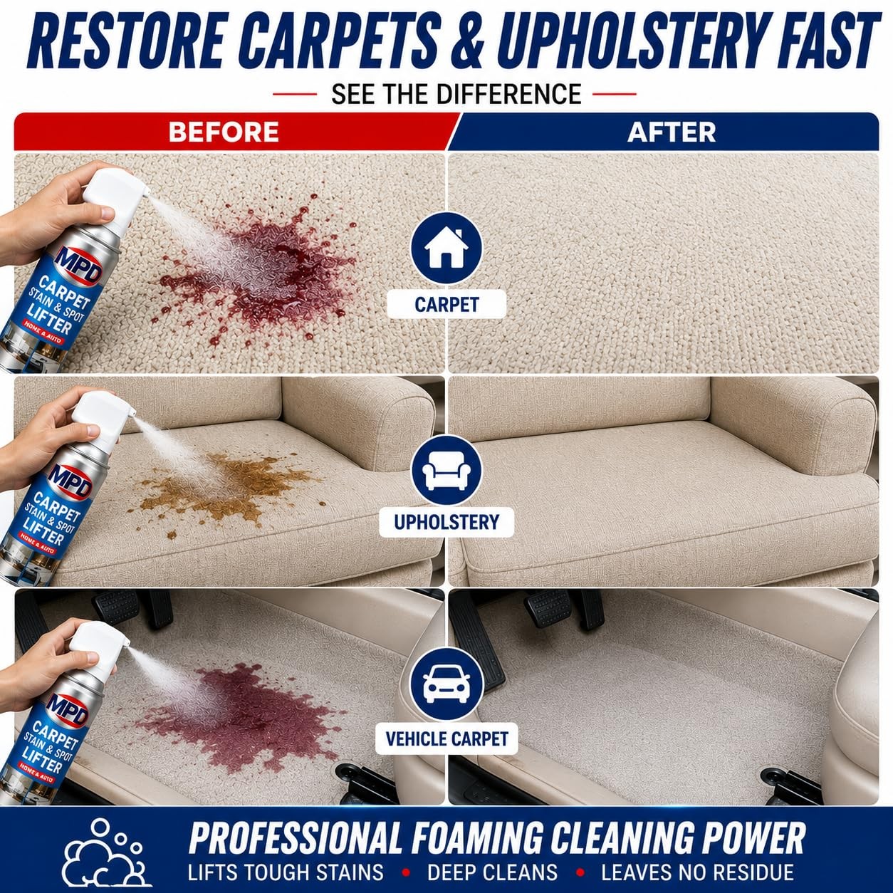 MPD PRO Professional Carpet & Upholstery Stain Remover – Fast-Acting Spot Cle…