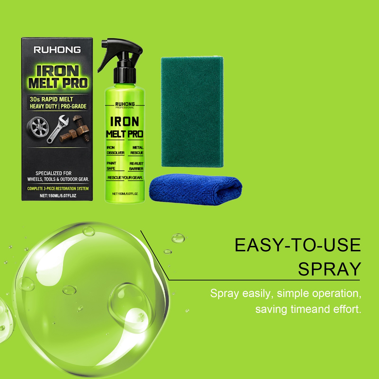 Heavy Duty Rust Remover Spray 150ml, Fast Acting Rust Remover For Metal With Tow