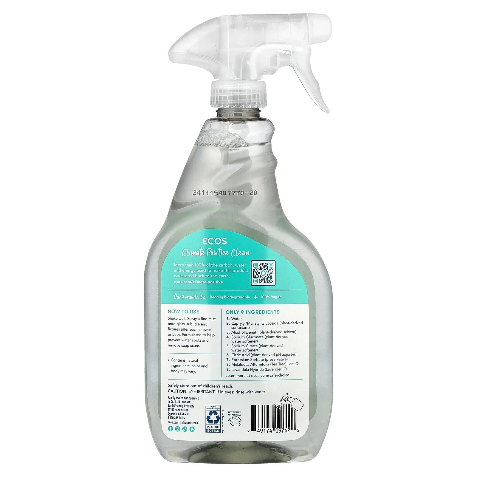 ECOS Bathroom Cleaner, Tea Tree, 22 fl oz (650 ml) 1PACK