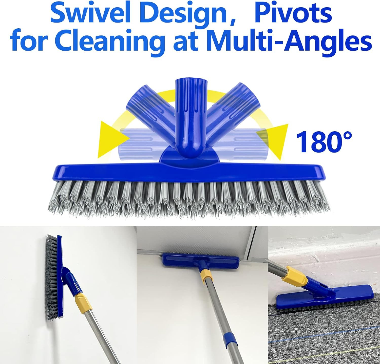 2 Pack Grout Brush with Long Handle, 56.5 Swivel V-Shape Scrub for Tile & Bathro