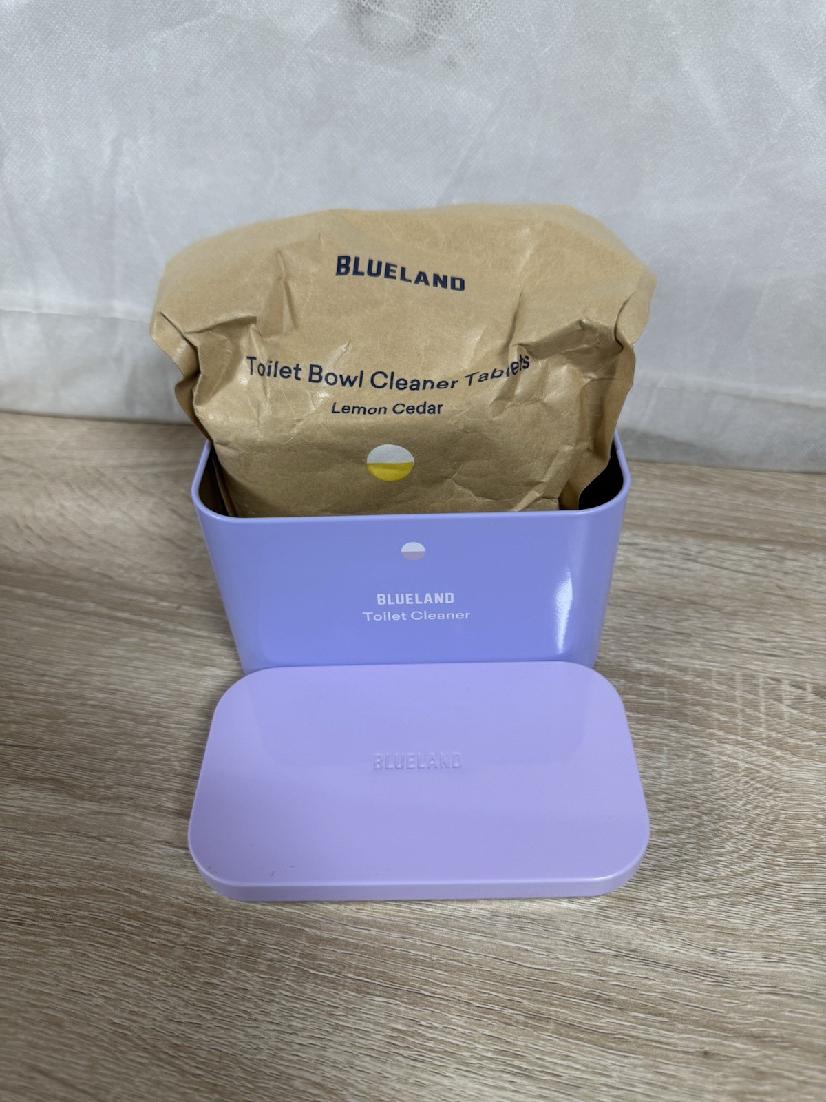 BLUELAND Toilet Cleaner Lemon Cedar Dispenser Container & 14 Tablets Sealed