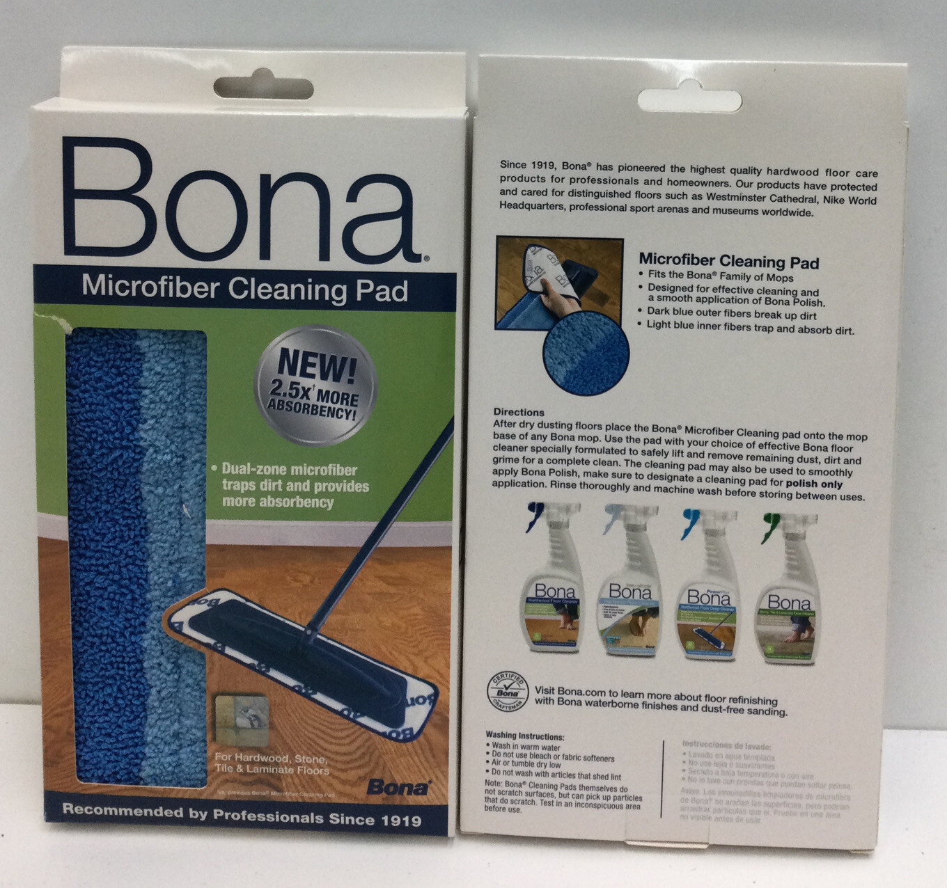 Bona 2 Pack Microfiber Cleaning Pad/ For Stone, Hardwood, Tile & Laminate Floors