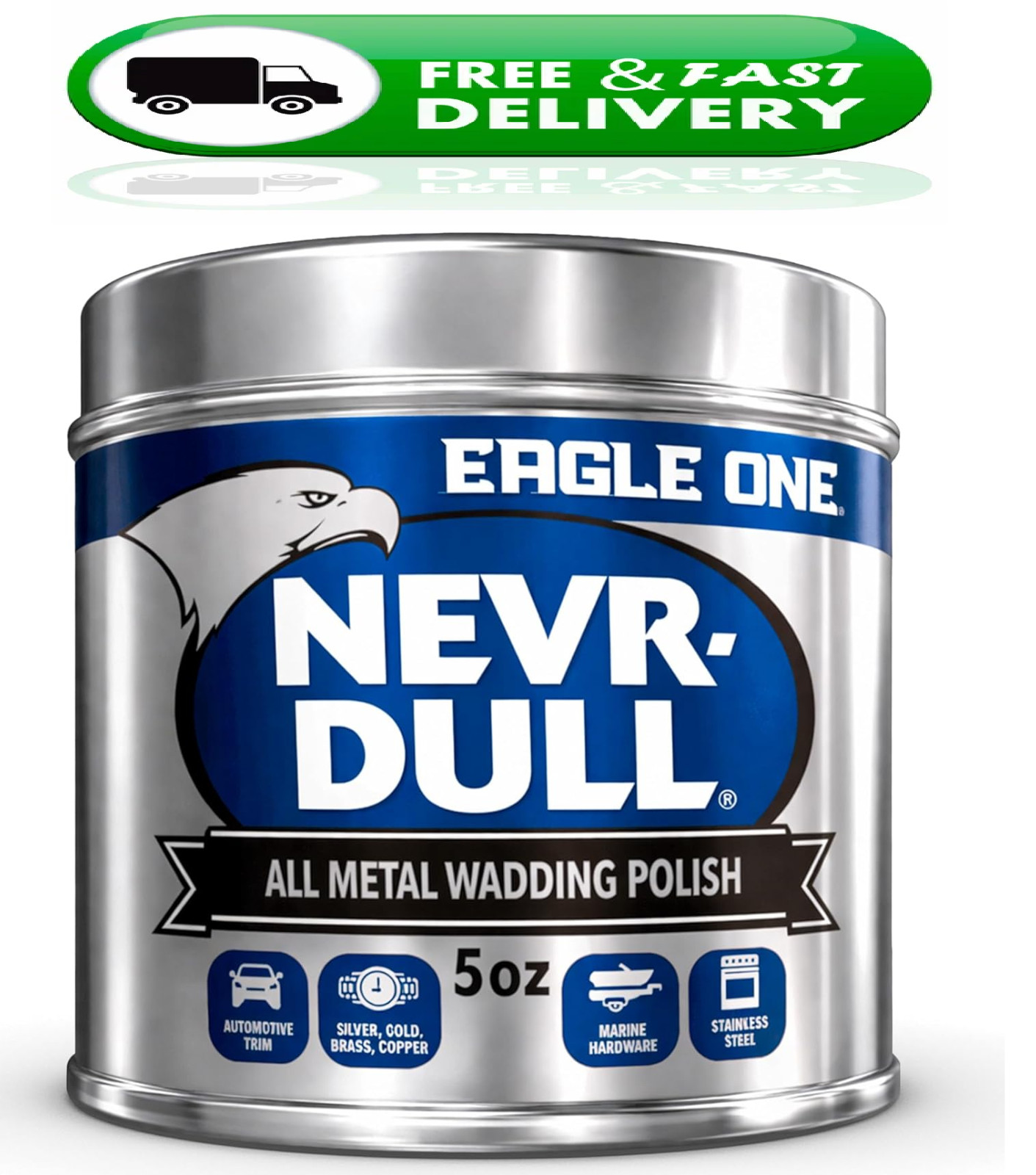 Eagle One Nevr Dull All Metal Wadding Polish Copper, Aluminum, 5 oz Tin
