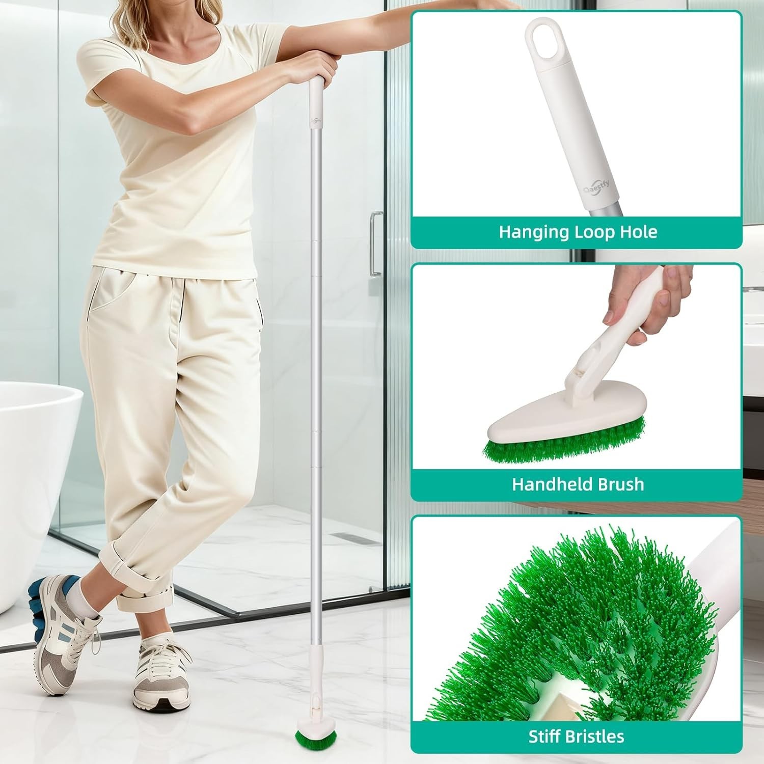 4-in-1 Tub and Tile Shower Scrubber, 51” Bathtub Cleaning Brush with Long Ha…