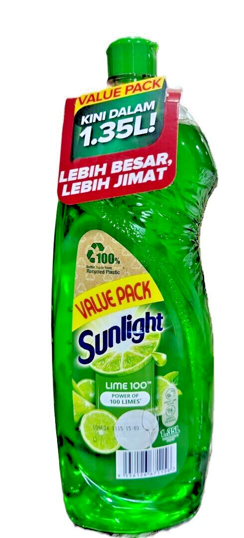 Sunlight Dishwashing Liquid Fresh Lime Instant Degreasing Tech 1.35L x 4 Bottles