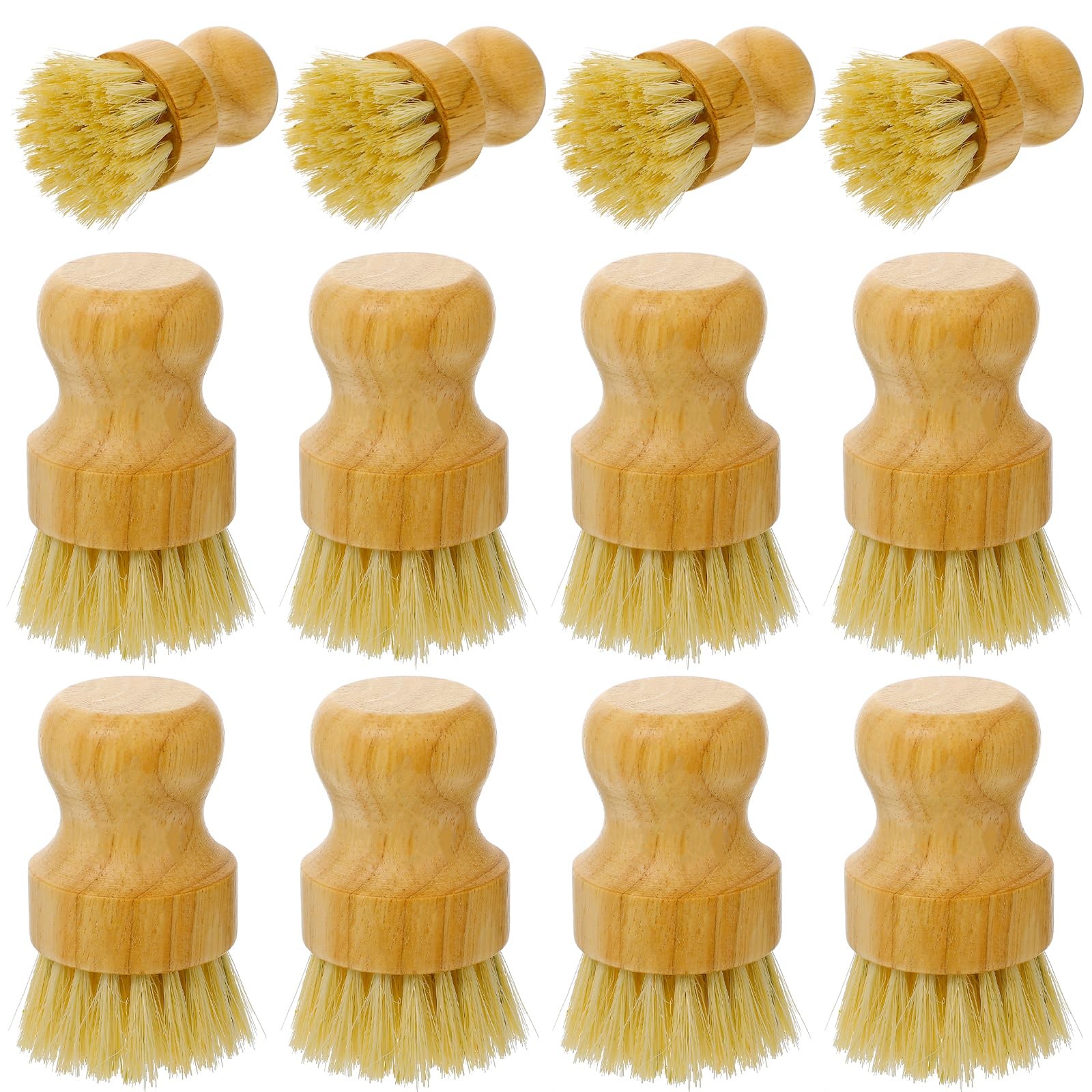 12 Pcs Bamboo Dish Scrub Brushes with Natural Sisal Bristles for Cleaning Pots