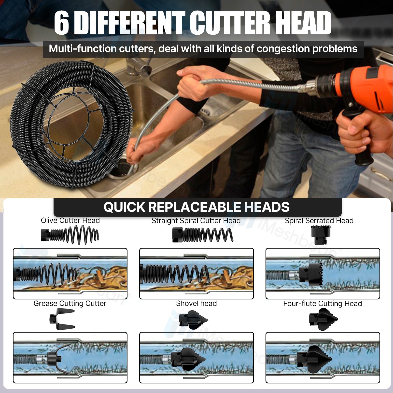 39.4′-65′ Drain Cleaner Auger Cable Replacement Snake Pipe Sewer Wire Snake Spri