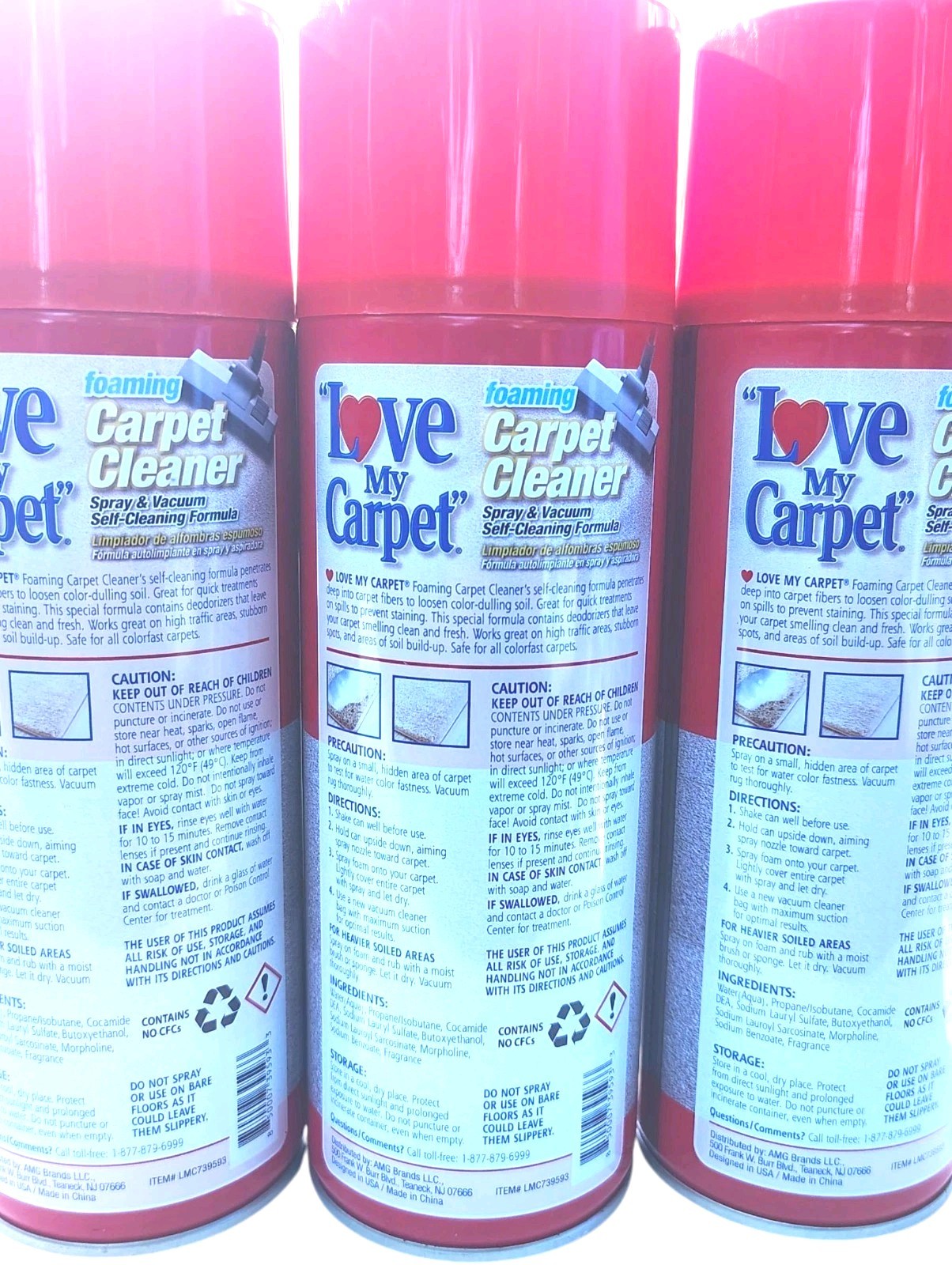 Love My Carpet Cleaner Foam Spray Vacuum Self Cleaning 3 Pack 12oz each