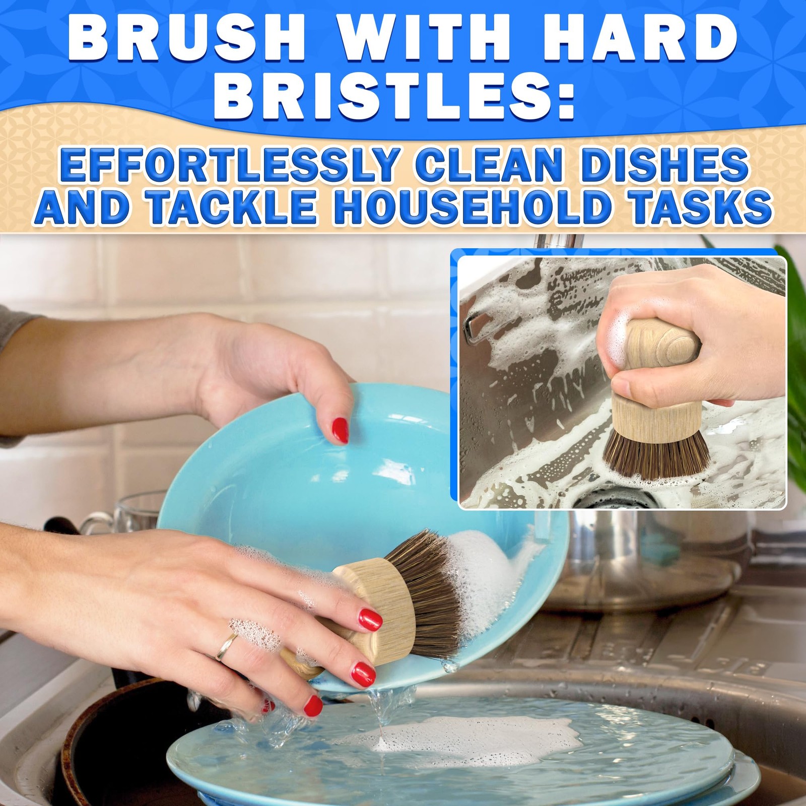 5pcs Bamboo Dish Brush Set Wooden Dish Brush Bamboo Scrub Brush For Dishes Wood