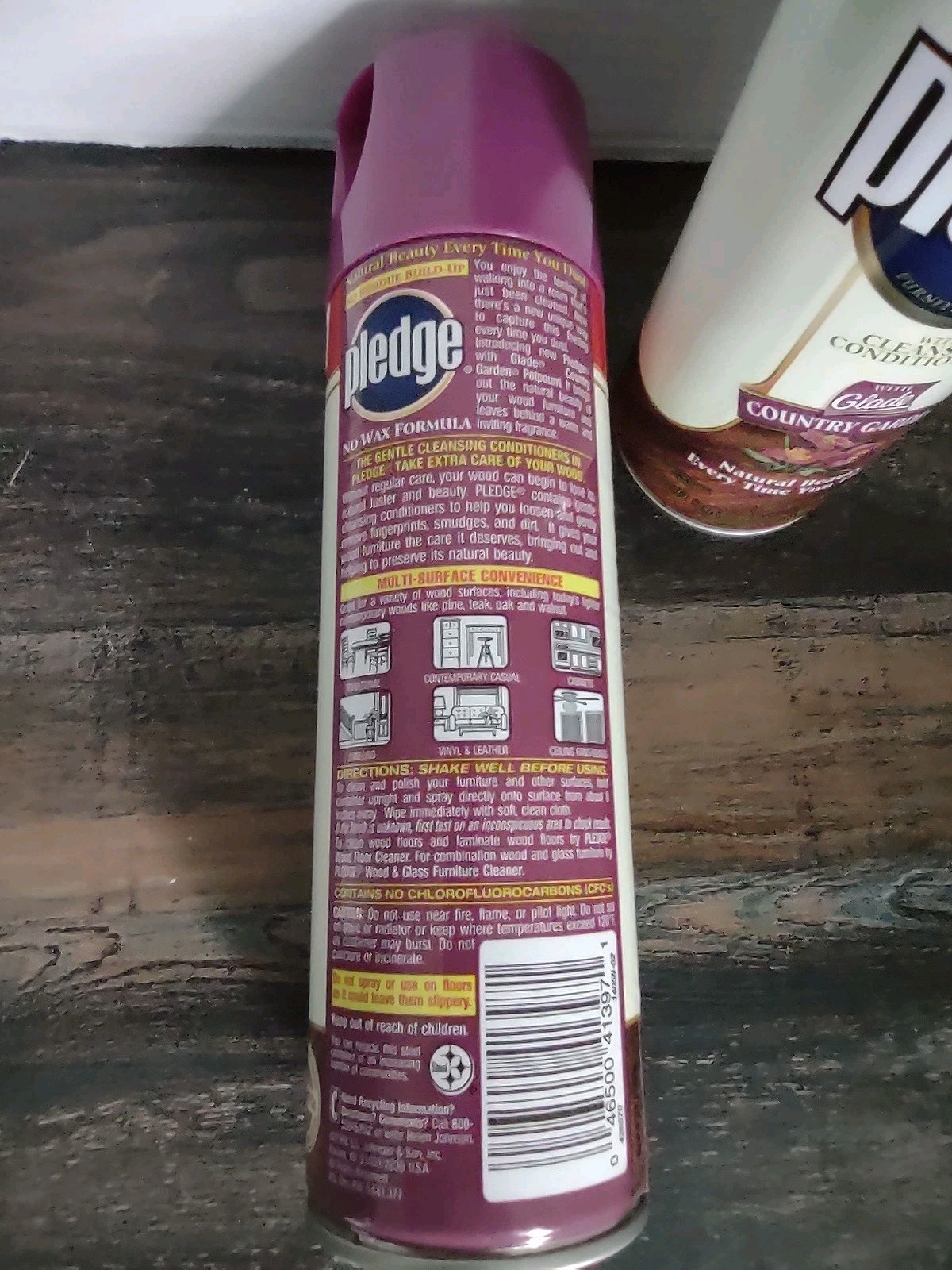 2-Vintage PLEDGE with GLADE COUNTRY GARDEN FURNITURE Polish Spray 1998 NOS