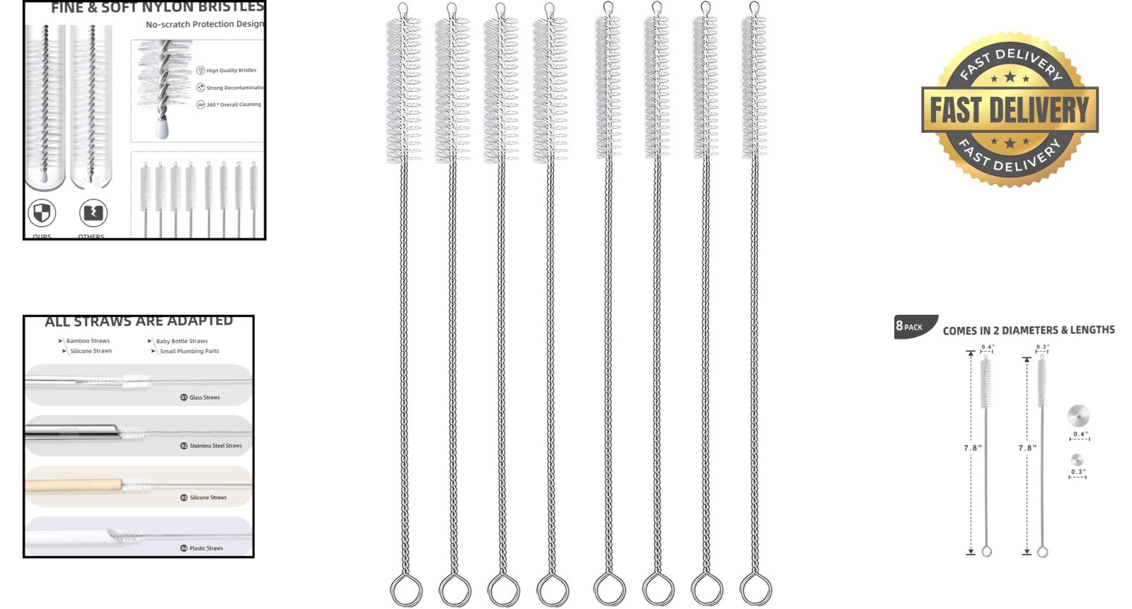 8-Piece Straw Cleaning Brush Set: Perfect for Tumblers and Hummingbird Feeders