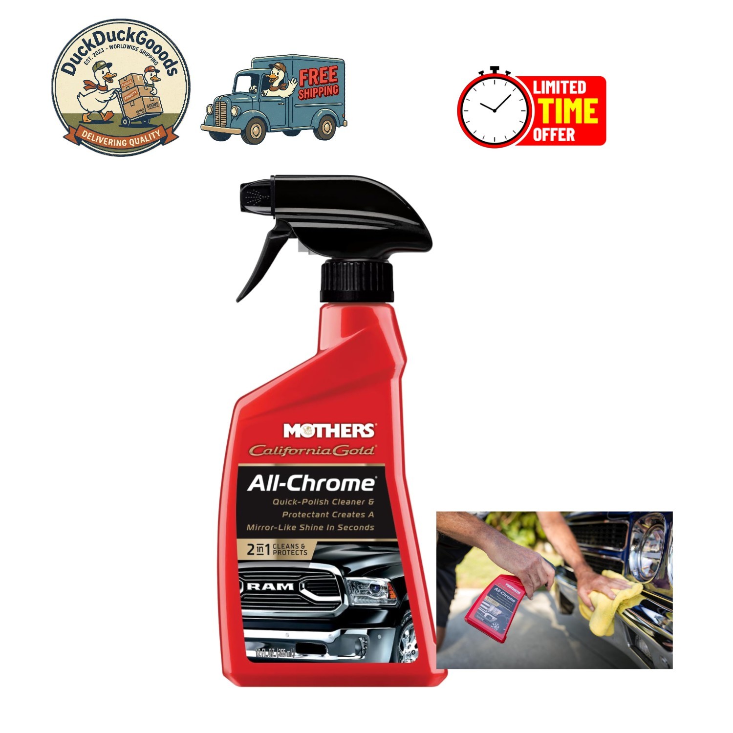 Quick Shine California Gold All-Chrome 12 oz – Cleans & Protects Chrome Finishes