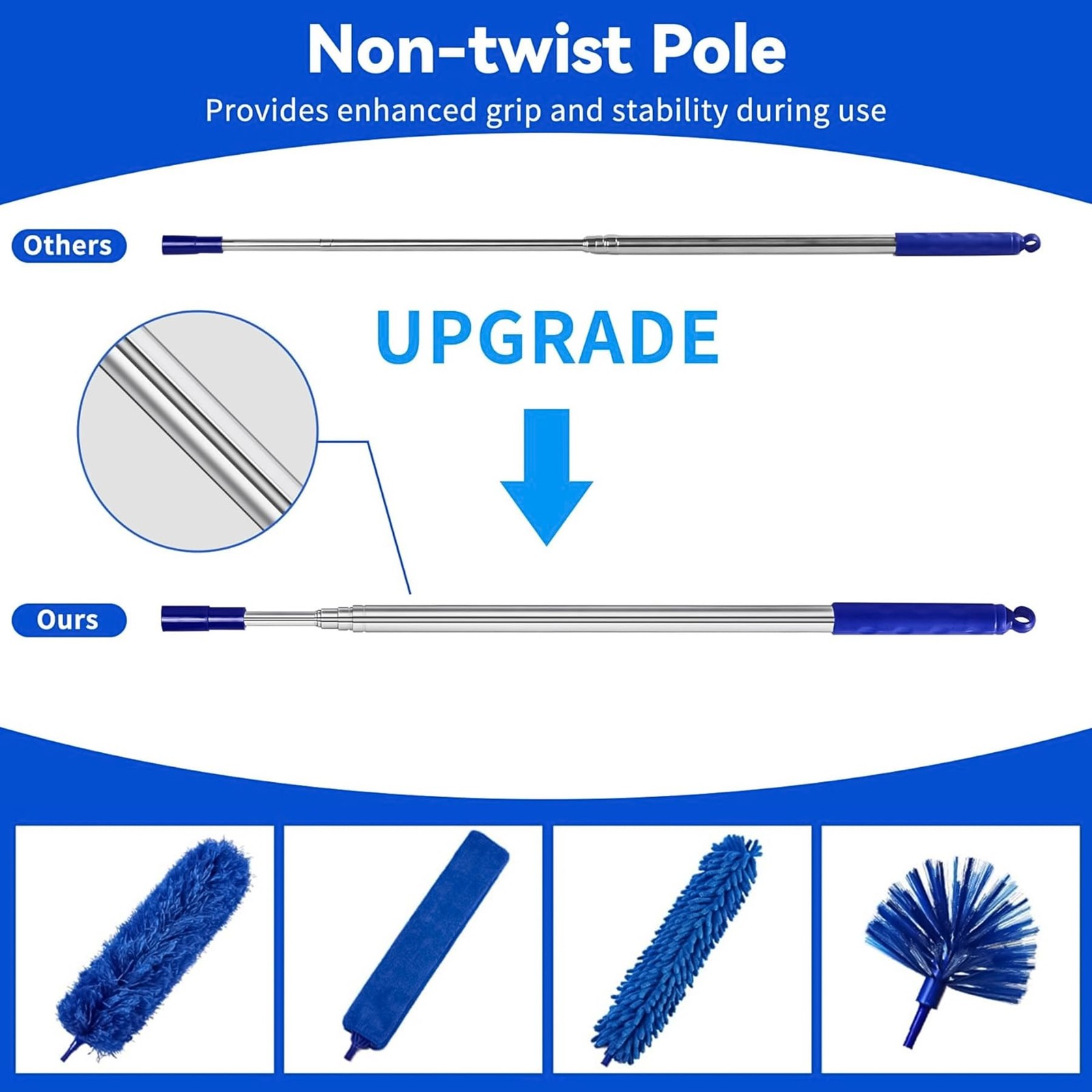 Dusters 6-in-1 Kit with Extension Pole 100 Inches for Cleaning Cobweb Microfiber