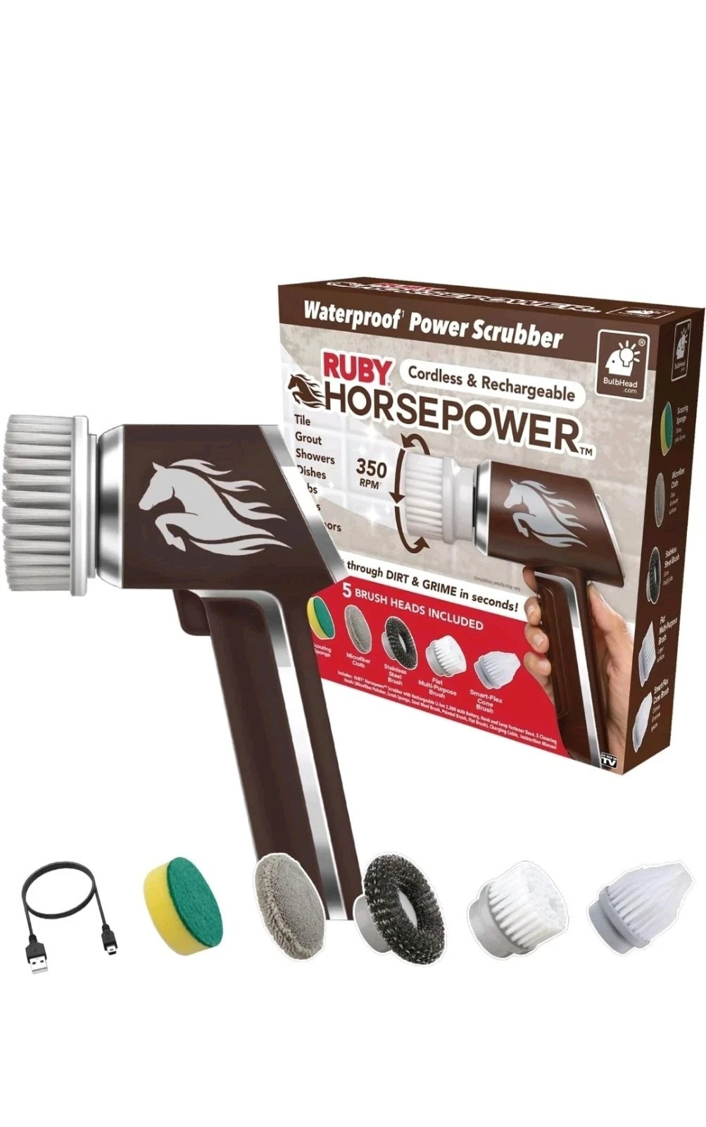 Ruby Horsepower Rechargeable Rotating Scrubber Waterproof Power Scrubber, Spins