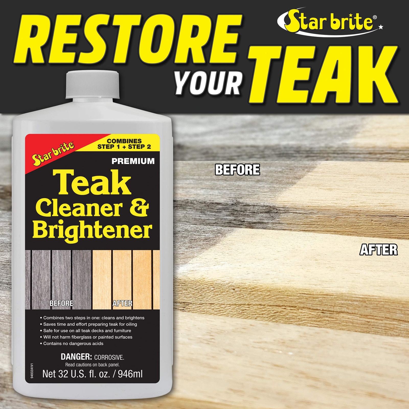 32oz Teak Cleaner and Brightener for Wood Effortless Stain Removal and Restor…